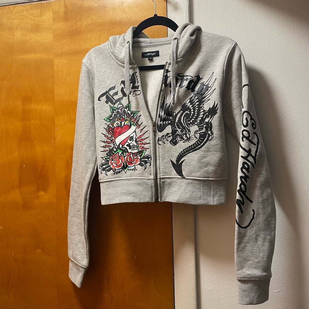 ed hardy cropped zip up hoodie
